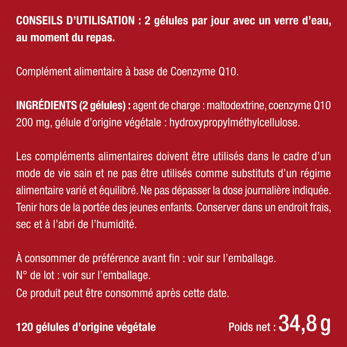 Etiquette de la coezyme Q10 nutrimea