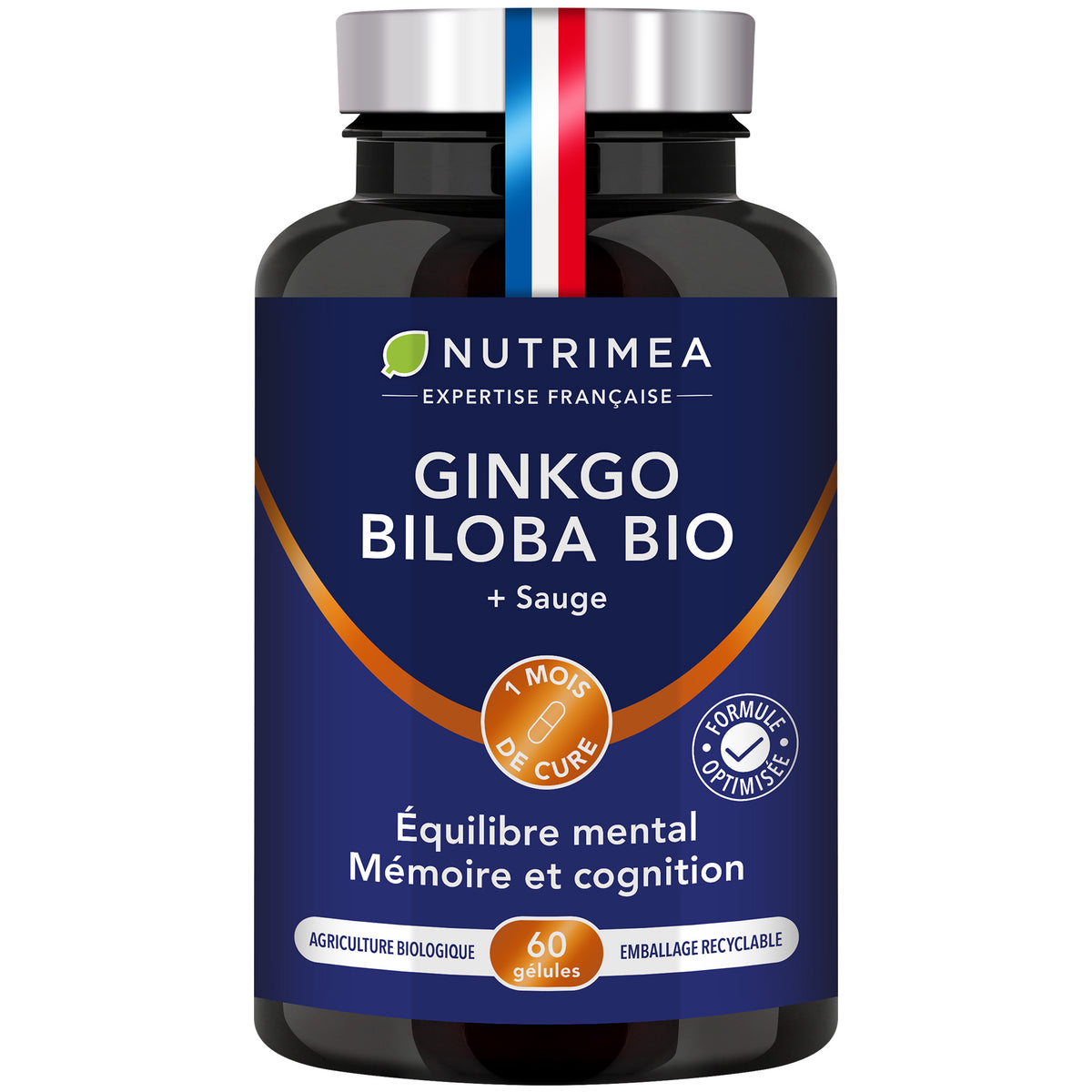 Fond blanc du pilulier de Ginkgo Biloba Bio