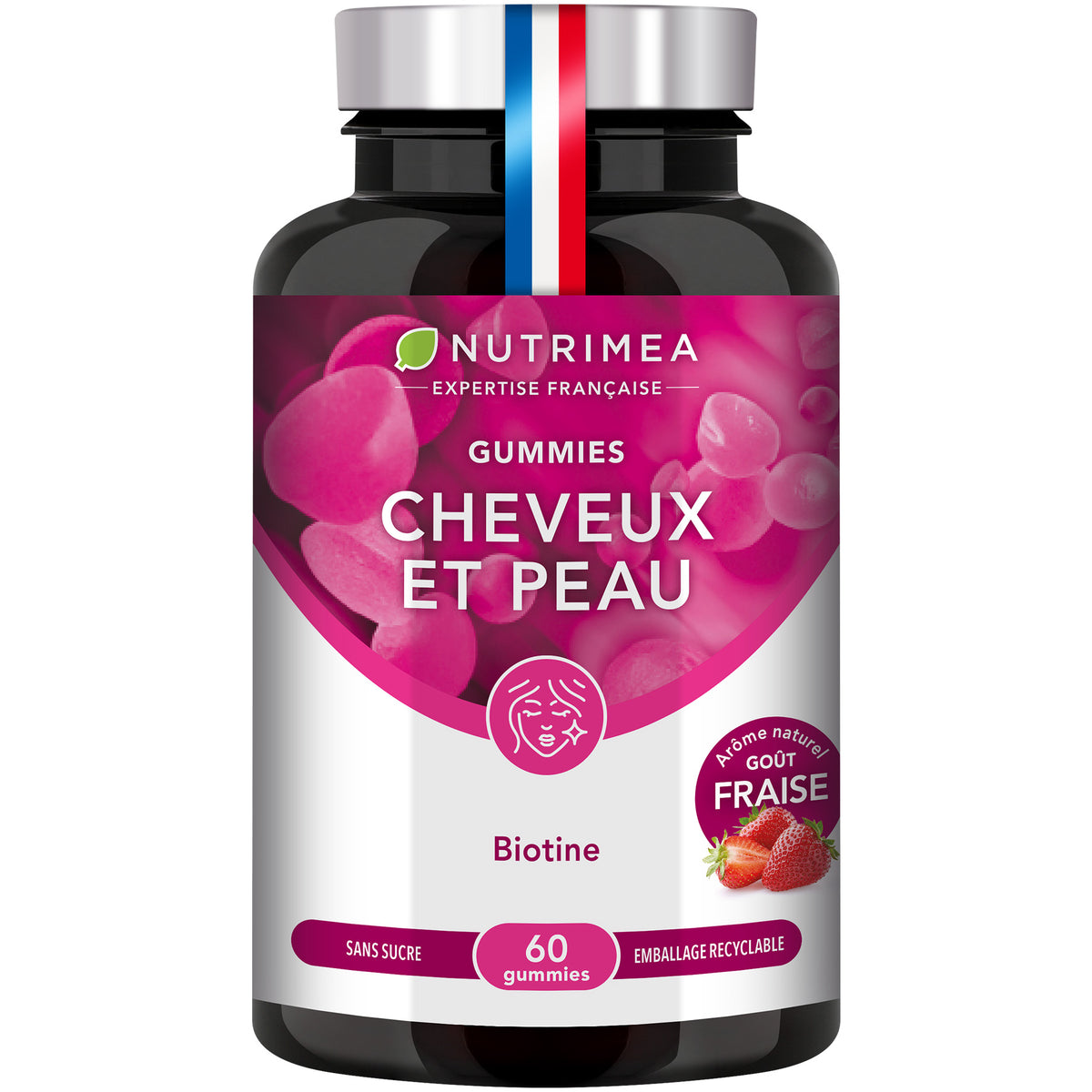 Fond blanc du pilulier de Gummies cheveux
