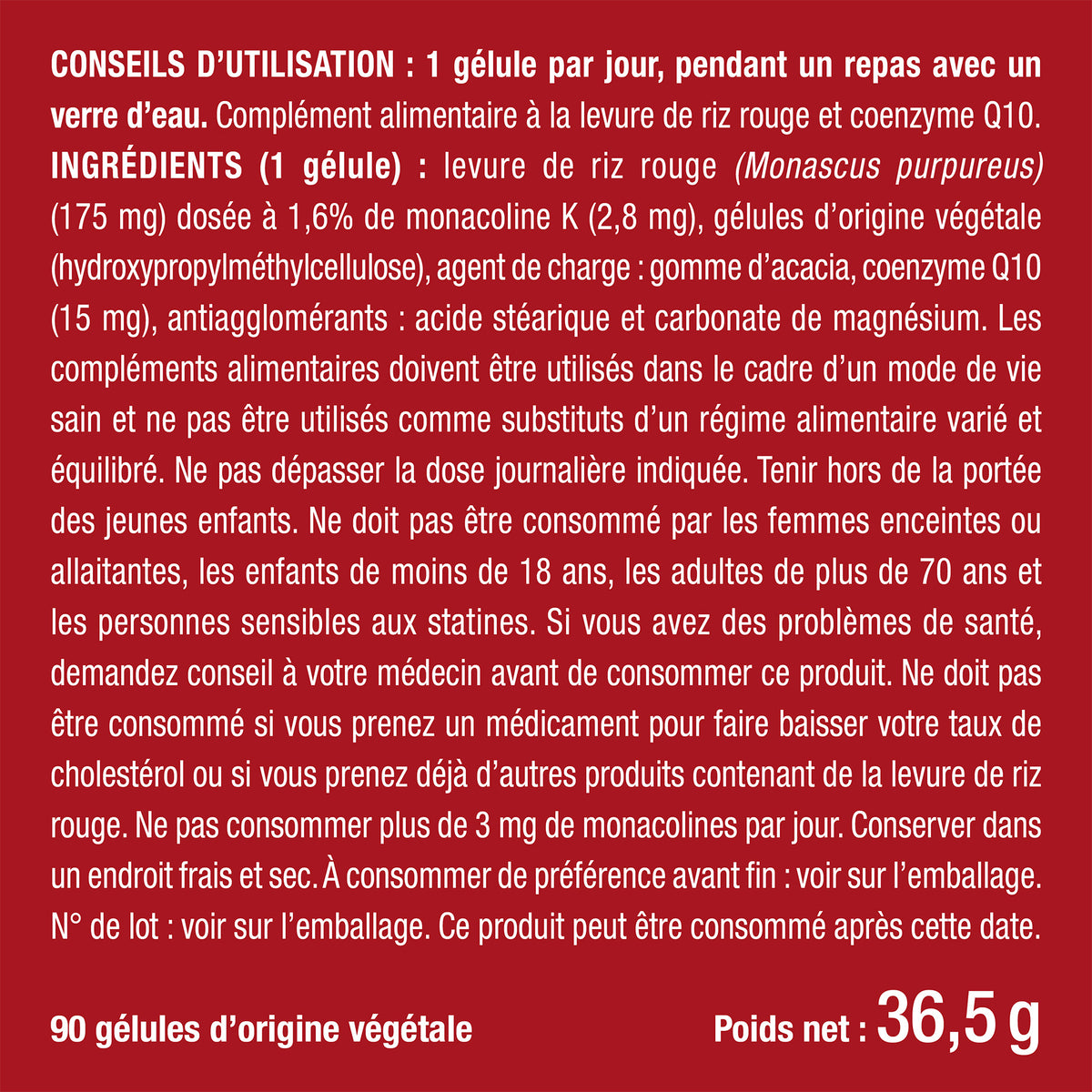 Bienfaits et contre indications pour Levure de Riz Rouge