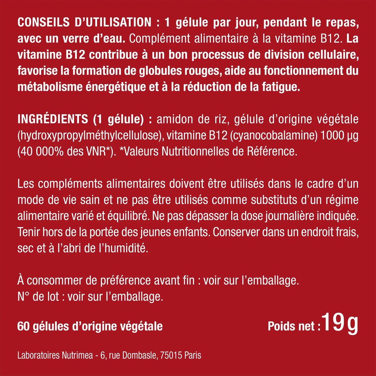 Bienfaits et contre indications pour Vitamine B12