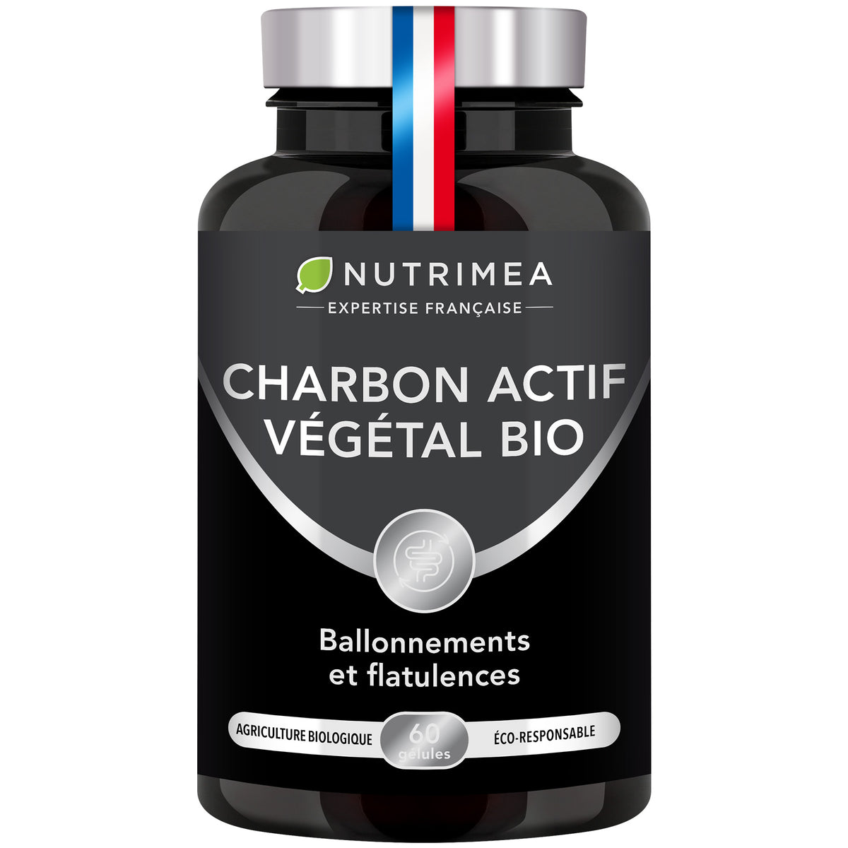 Fond blanc du pilulier de Charbon végétal actif bio