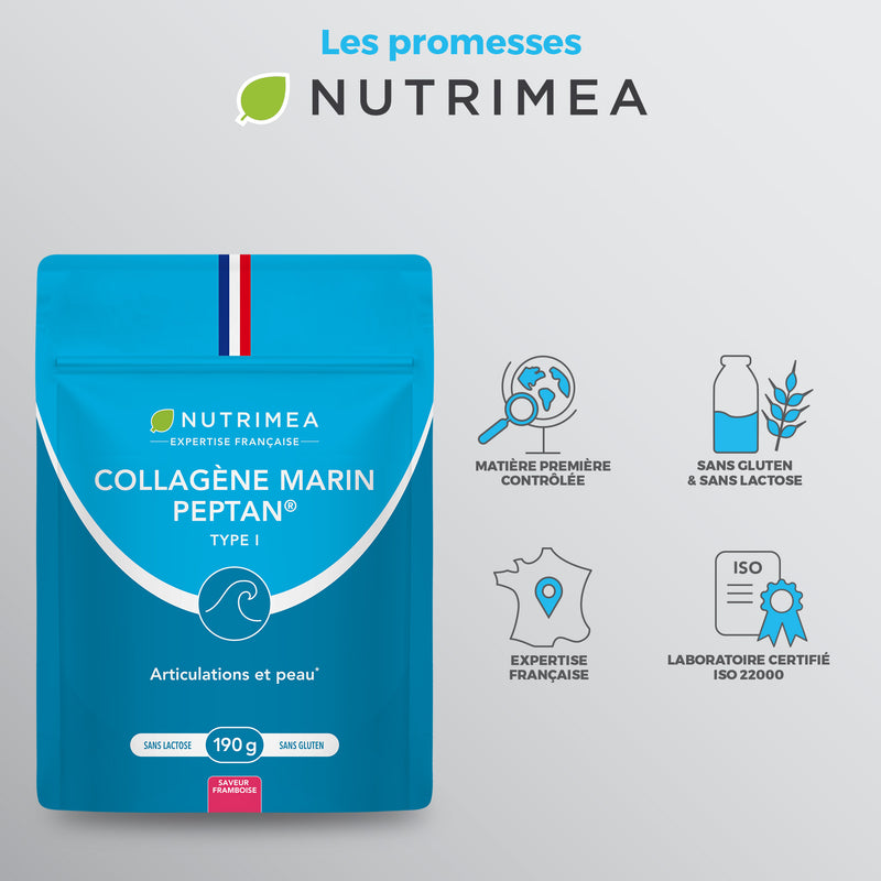Infographie des bienfaits du complément alimentaire Collagène Marin en Poudre de Nutrimea