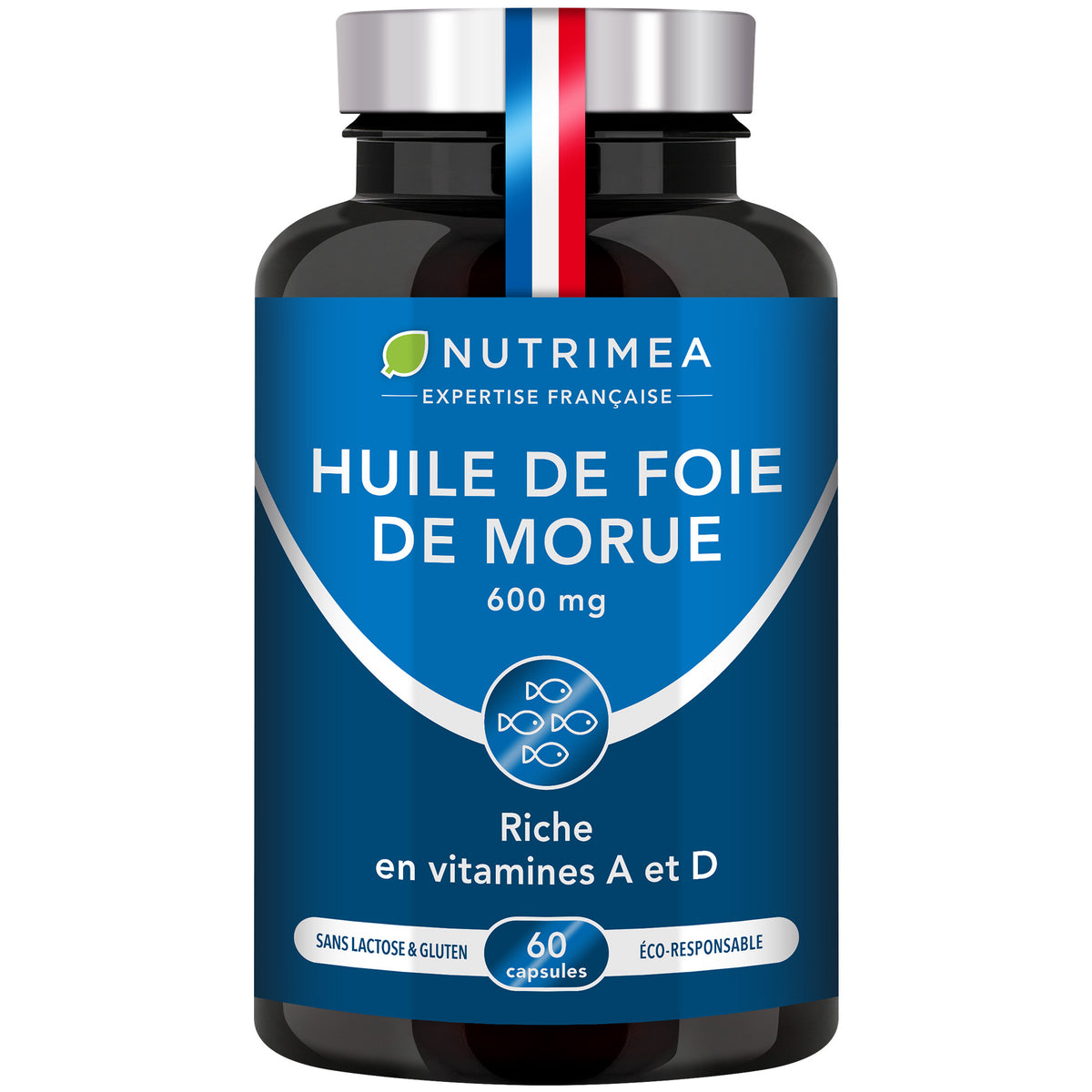 Fond blanc du pilulier de Huile de foie de morue