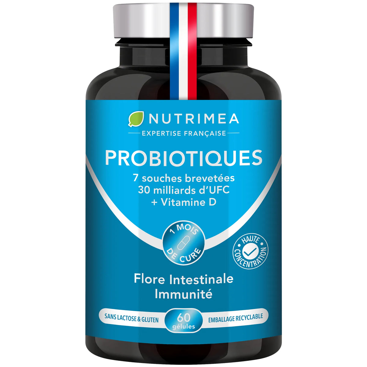 Fond blanc du pilulier de Probiotiques